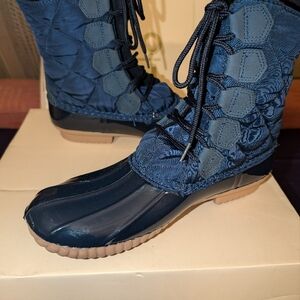 Women's Navy Blue Quilted Lace-Up Boots